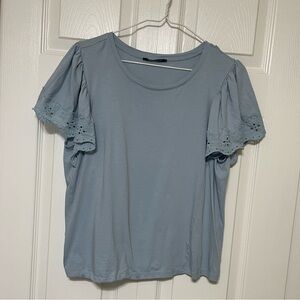 T Tahari Blue Gray Boxy Blouse